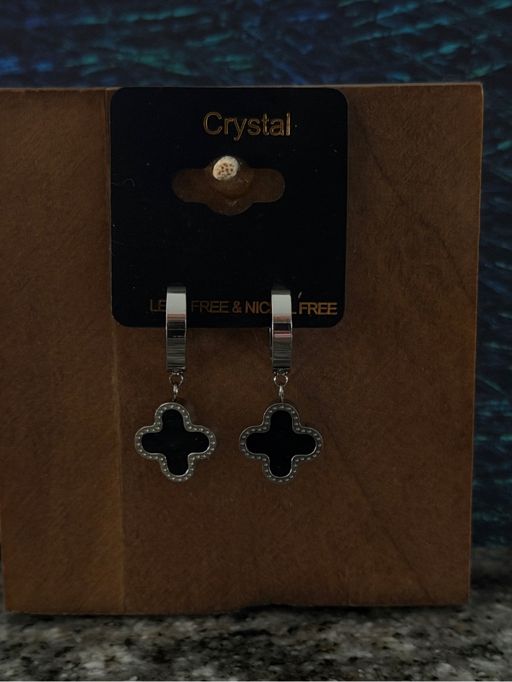 Black Four Leaf Clover Huggie Snap Earrings - Silver Tone Mofit